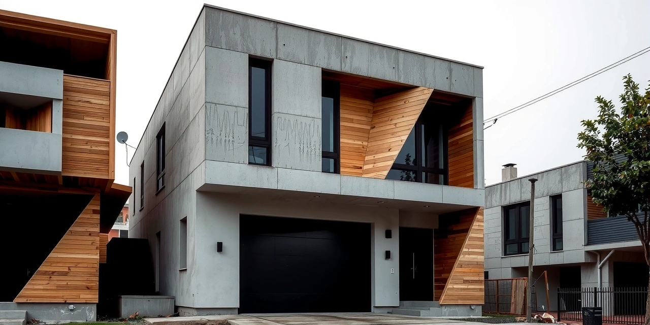 Fachada concreto y madera