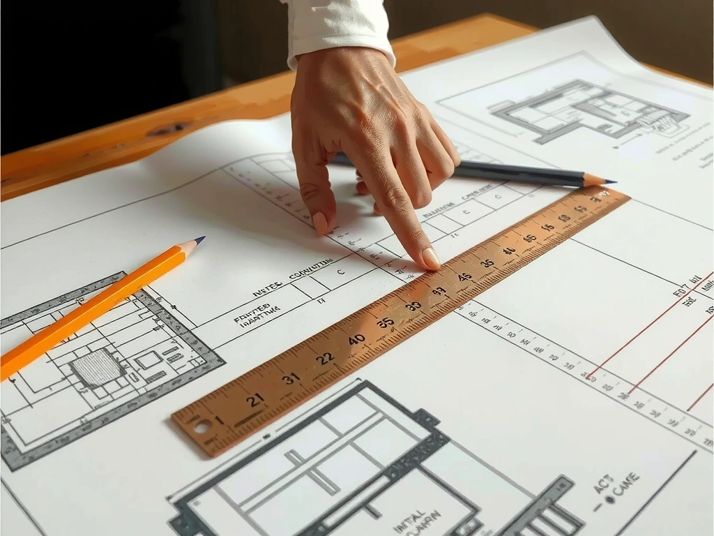 Plano técnico en mesa de obra